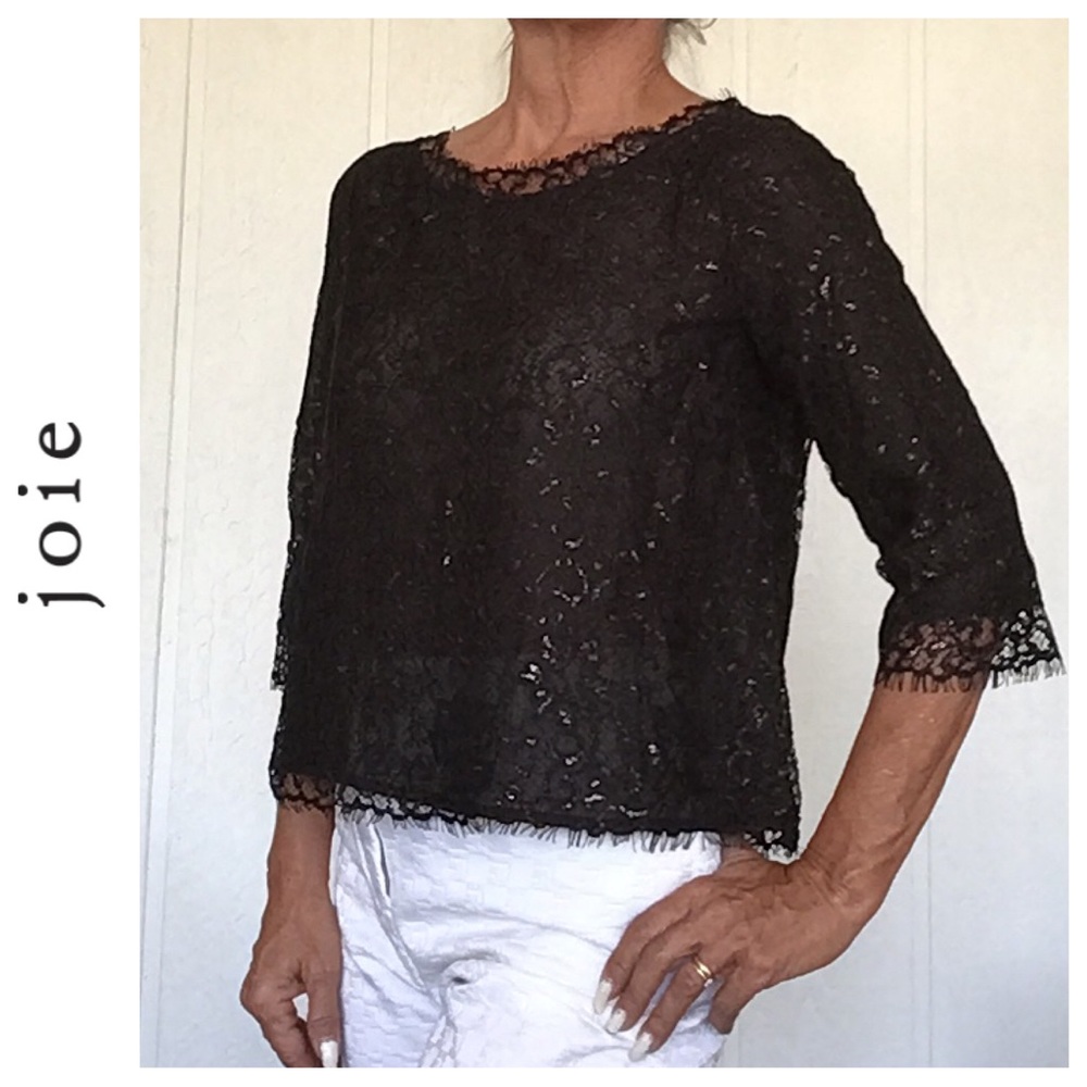 JOIE ANTONIA BLACK LACE BUTTON DOWN BACK TOP MEDIUM - Picture 2 of 14
